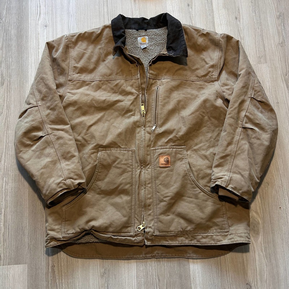 Men's Carhartt Brown Sandstone Sherpa Lined Ridge Coat Heavy Work Jacket Sz XL